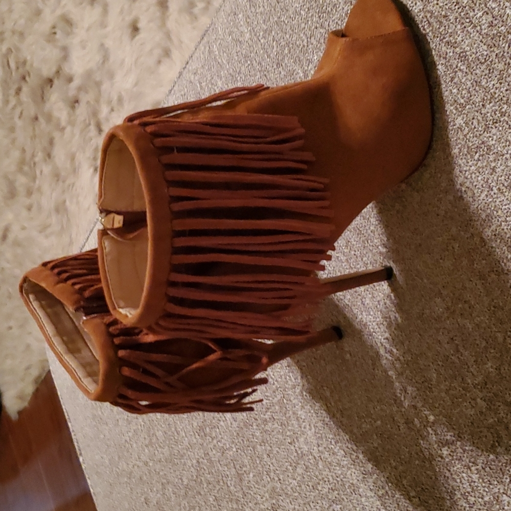 Camel Booties With Tassels Size 10 - image 2